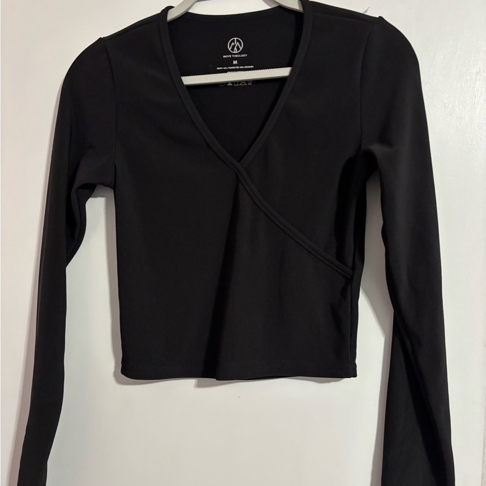 Black Long Sleeve Wrap Top
